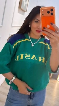 Blusa Tricot Brasil Nayara Detalhe De Listra Bicolor Nos Ombros
