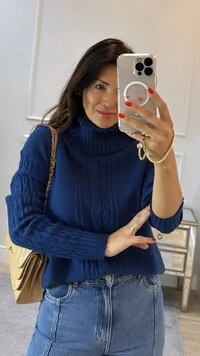 Blusa Tricot Gola Rolê Margoth Detalhes Trançados E Zigue E Zague