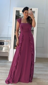 Vestido Longo Decote Coração Detalhe De Babado Zoe Com Cinto Faixa