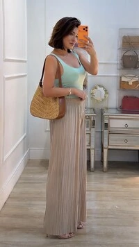 Calça Pantalona Plissada Serena Pala Larga Com Elástico