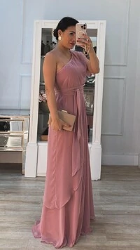 Vestido Longo Capa Lateral Adriele Com Cinto Faixa