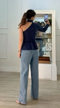 Blusa Alongada Canelada Peplum Ombro Único Chloe Cinto Fino