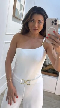 Macacão Longo Pantalona Alça Única Lady Cinto Fixo Fivela Dourada