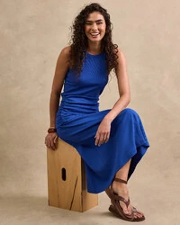 Vestido Midi Cavado Canelado Pamela Detalhe Drapeado