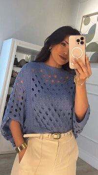 Poncho Tricot Curto Ema Com Entremeios