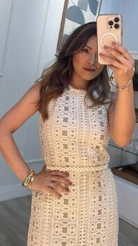 Vestido Midi Em Renda Ana Cinto Corda Trançado