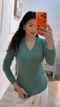 Blusa Tricot Decote V Ashley Mangas Longas