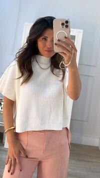 Blusa Ampla Tricot Priscila Gola Alta Canelada