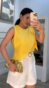 Blusa Regata Chiffon Sobreposição Transpassada Selma Amarração No Ombro