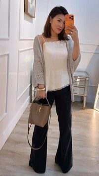Kimono Tricot Vazado Ashley Mangas 3/4 Punhos Canelados