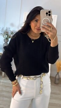 Blusa Tricot Trançados Frontais Jade Fendas Laterais Barrado Posterior Maior