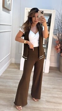 Conjunto Tricot Ingrid Blusa Mangas Longas E Calça Faixa Lateral