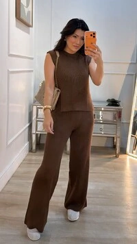 Calça Pantalona Tricot Natasha Pala Larga