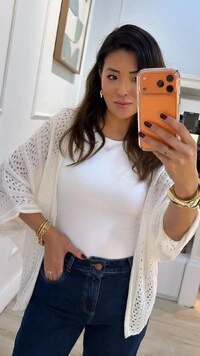 PRÉ-VENDA DATA ESTIMADA DE ENVIO 21/03 Kimono Tricot Vazado Fabi Mangas 3/4