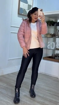 Jaqueta Nylon Capuz Removível Hellen Gola E Barrado Teddy