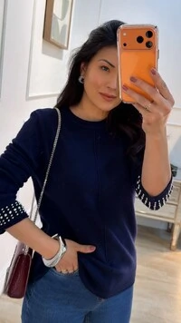 Blusa Tricot Nervura Frontal Taty Punhos Com Aplicações