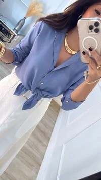 Camisa Viscose Kylie Com Botões Resinados Com Brilho