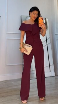 Calça Pantalona Alfaiataria Lady Pregas Frontais Com Cinto Fino