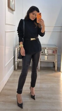 Calça Skinny Resinada Babi Botão Frontal