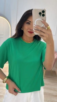 Blusa Malha Ampla Gola Careca Anny Mangas 3/4