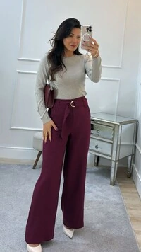 Calça Pantalona Brenda Cinto Faixa Fivela Dupla Dourada