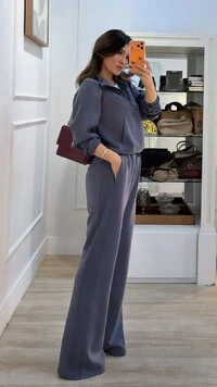 Conjunto Moletom Luiza Blusa Detalhe Elástico Nos Punhos E Calça Pantalona