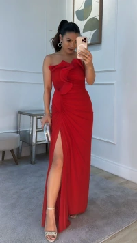 Vestido Longo Tulê Gabriella Tomara Que Caia Com Babados
