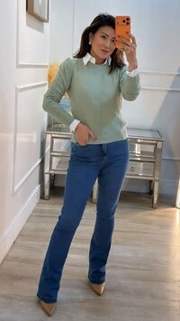Blusa Tricot Mangas Princesas Nayara Nervuras Em Losangos