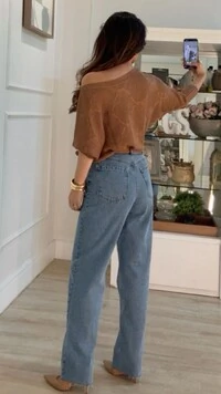 Blusa Morcego Tricot Nádia Punhos Largos Canelados