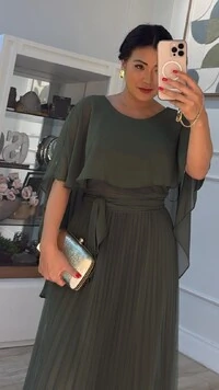 Vestido Longo Mangas Em Echarpe Vivi Saia Plissada Em Tule