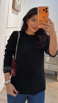 Blusa Tricot Nervura Frontal Taty Punhos Com Aplicações