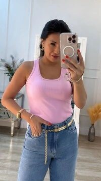 Blusa Regata Malha Ribana Karol Decote U