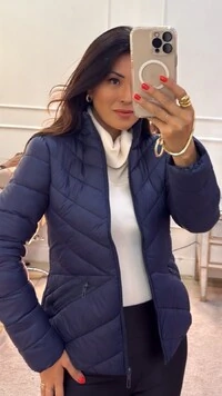 Jaqueta Puffer Nylon Janaina Pespontos Diagonais E Zíper Achatado