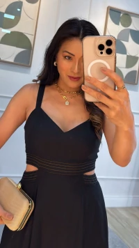 Vestido Midi Decote Coração Thalita Recortes Vazados Laterais