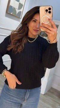 Blusa Tricot Trançados Pela Peça Briana Mangas Bufantes