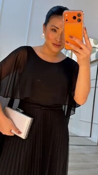 Vestido Longo Mangas Em Echarpe Vivi Saia Plissada Em Tule