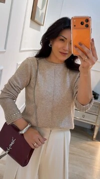 Blusa Tricot Nervura Frontal Taty Punhos Com Aplicações