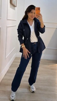 Parka Casaco Aveludado Marie Capuz Removível