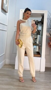 Macacão Alfaiataria Manga Única Vicky Cinto Encapado