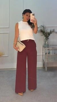 Calça Pantalona Adelia Com Cinto Pespontado E Fivela Dupla Dourada