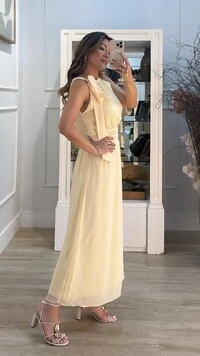 Vestido Midi Chiffon Isis Lástex Largo Na Cintura