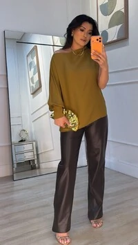 Blusa Assimétrico Crepe Marina Manga Longa Única