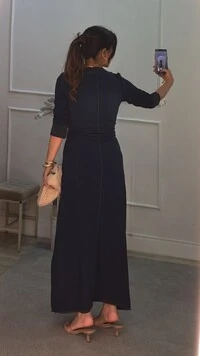 Vestido Longo Decote V Dayse Mangas Longas Detalhes pespontados