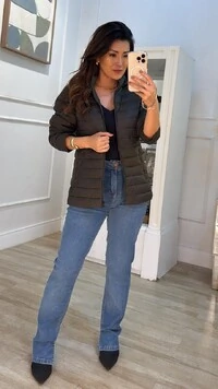 Jaqueta Nylon Pespontos Na Horizontal Michelly Ziper Onix