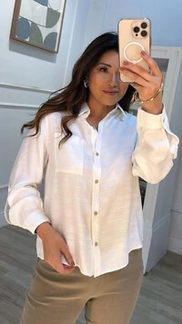 Camisa Mesclada Bolso Único Aysha Martingalê Nos Punhos