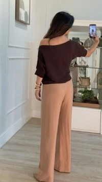 Blusa Tricot Amplo Canelados Horizontais Heloize Mangas 3/4 Com Punhos
