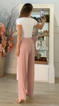 Calça Pantalona Plissada Yandra Amarração Frontal