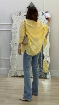 PRÉ-VENDA DATA ESTIMADA DE ENVIO DIA 10/10 Kimono Tricot Vazado Fabi Mangas 3/4