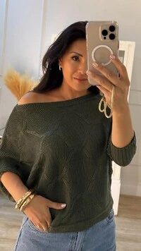 Blusa Morcego Tricot Nádia Punhos Largos Canelados