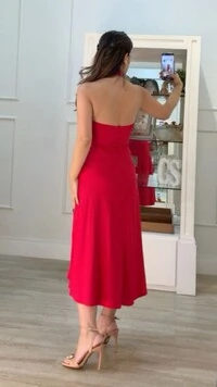 Vestido Midi Frente Única Agatha Bolsos Frontais